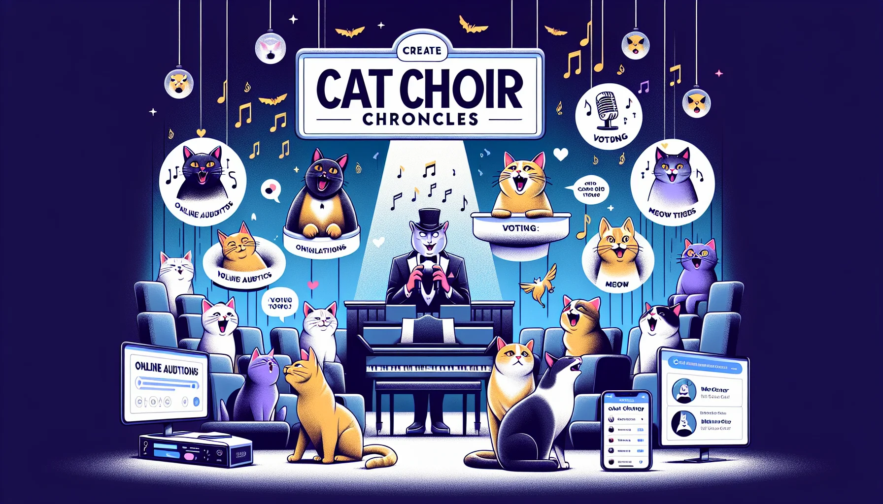 Hero Image featuring a melodious cat choir