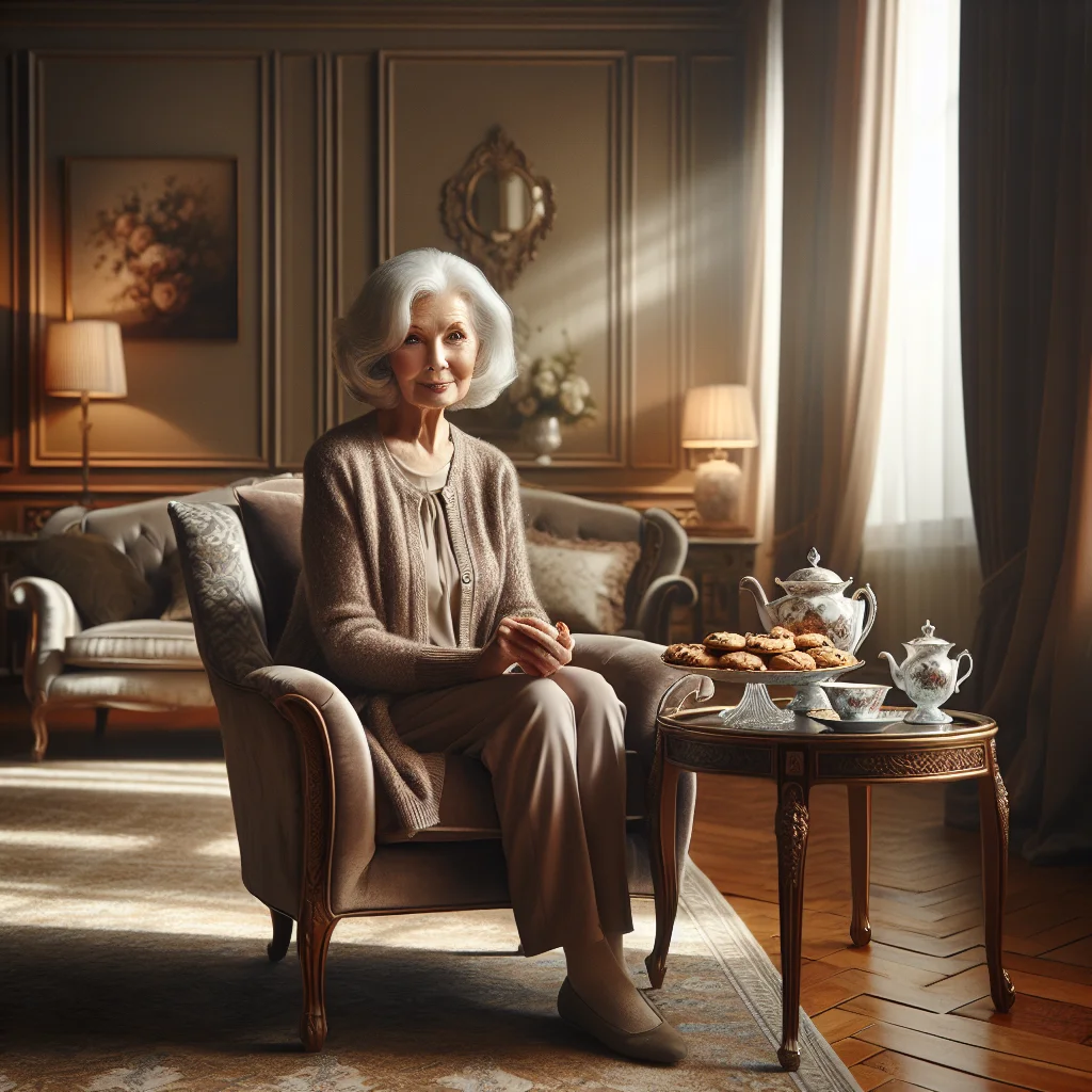 Professional certified grandmother in her cozy kitchen